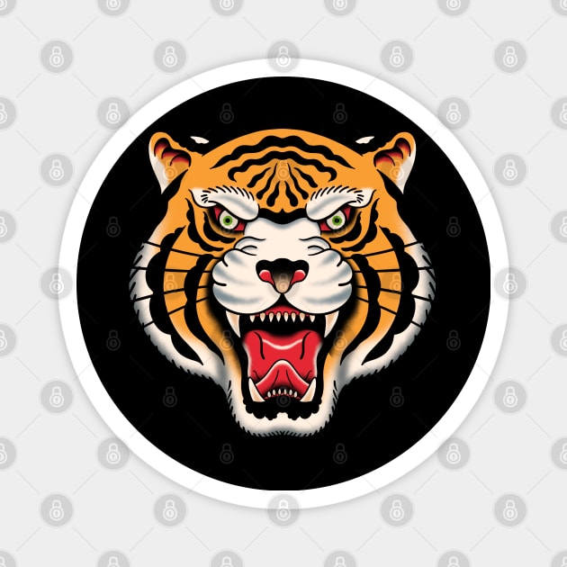 Bengal Tiger Head Traditional Tattoo Magnet by Trippycollage